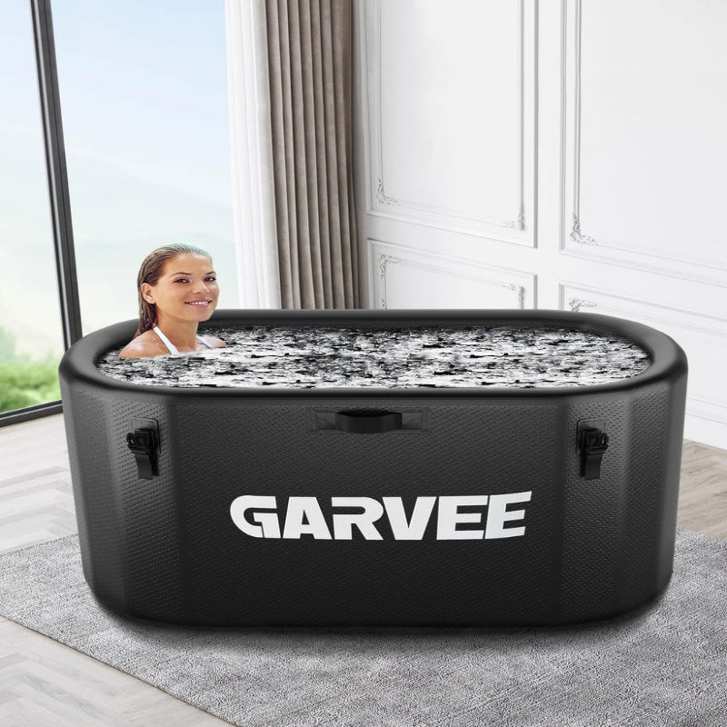 Vasca da bagno ghiacciata Garvee per atleti, 248 galloni, ovale, nera, portatile, coperchio isolato, PVC in fibra di vetro resistente agli strappi