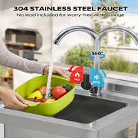 Garvee 80cm Lavello Autoportante in Acciaio Inox 304 Vasca Singola Profonda con Rubinetto per Acqua Calda e Fredda e Gambe Regolabili per Cucina e Garage