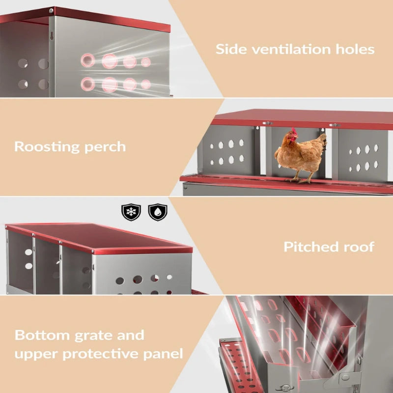 Garvee Scatola Nido per Galline in Acciaio Zincato 8 Fori con Vassoio Raccolta Uova, Posatoio, Ventilata per Pollai e Fattorie