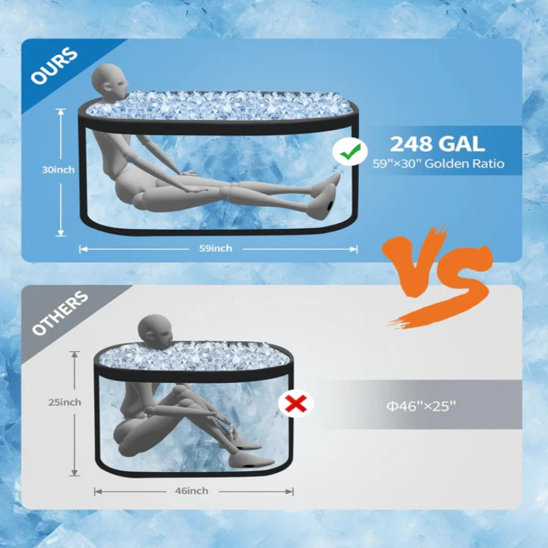 Vasca da bagno ghiacciata Garvee per atleti, 248 galloni, ovale, nera, portatile, coperchio isolato, PVC in fibra di vetro resistente agli strappi