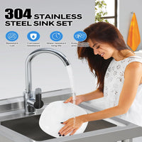 Garvee 80cm Lavello Autoportante in Acciaio Inox 304 Vasca Singola Profonda con Rubinetto per Acqua Calda e Fredda e Gambe Regolabili per Cucina e Garage