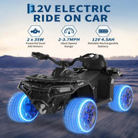 Quad elettrico per bambini Garvee 12V nero con telecomando, musica a LED per guida fuoristrada, dai 3 anni in su