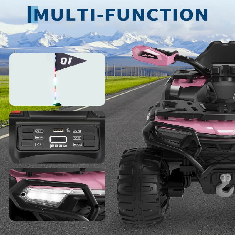 Quad elettrico per bambini Garvee 12V rosa con telecomando, musica a LED per guida fuoristrada, dai 3 anni in su