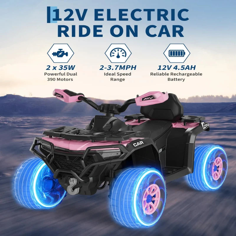 Quad elettrico per bambini Garvee 12V rosa con telecomando, musica a LED per guida fuoristrada, dai 3 anni in su