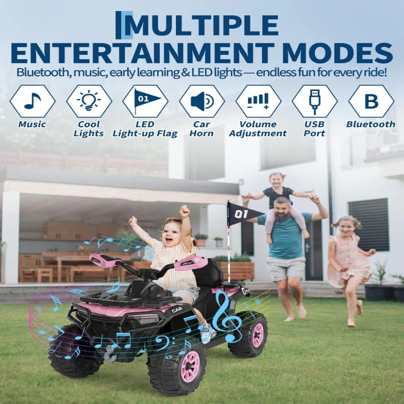 Quad elettrico per bambini Garvee 12V rosa con telecomando, musica a LED per guida fuoristrada, dai 3 anni in su