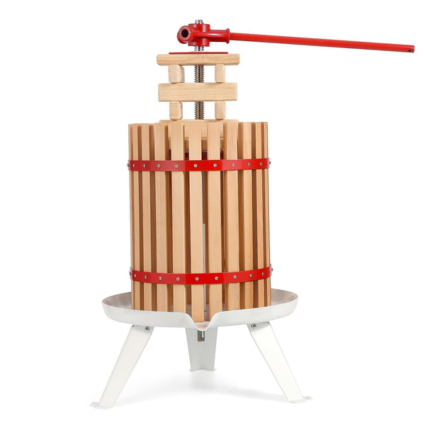 GARVEE Pressa Manuale per Frutta 18 L con Sacco Filtrante e 3 Gambe in Acciaio, Struttura in Legno, per Mele, Uva, Bacche, Sidro e Succo