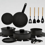 GARVEE Set di Pentole e Padelle Antiaderenti Nero 19 Pezzi, con Rivestimento Ceramico e Manici Rimovibili, per Cucinare e Organizzare la Cucina - Nero
