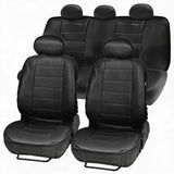GARVEE Set Coprisedili Auto Universali 9 Pezzi in Pelle PU Nera per Auto 5 Posti, Sedili Anteriori e Posteriori, Camper e Veicoli Commerciali