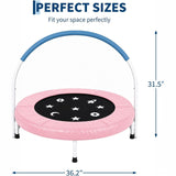 GARVEE Mini Trampolino Bambini 92×80 cm con Maniglione in Schiuma e Protezione Bordo, Telaio in Acciaio, Smontabile, Interno/Esterno