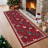 GARVEE Tappeto Natalizio Rotondo 120 × 120 cm Rosso, Antiscivolo e Lavabile, Pelo Corto con Motivi Festivi per Salotto e Camera