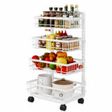 GARVEE Carrello Organizer da Cucina Bianco a 4 Ripiani con Ruote, Mobiletto Portaoggetti Salvaspazio per Dispensa, Bagno e Lavanderia, Pratico per Piccoli Spazi - bianco/4 livelli
