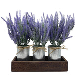 GARVEE Set di 3 Piante di Lavanda Artificiali in Vasetti Rustici, con Fioriere Effetto Metallo Zincato, Decorazioni Floreali per Tavolo, Casa e Ufficio