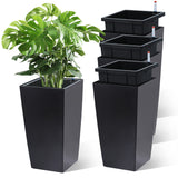 GARVEE Set di Fioriere Alte da 40,6 cm, Nero, con Indicatore Livello Acqua, Drenaggio e Design Verticale per Ingresso e Portico - Nero
