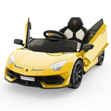 Garvee Auto Elettrica Lamborghini per Bambini 12V con Licenza Ufficiale, Luci LED e Porte Idrauliche, per Esterni, 3-8 Anni - Giallo