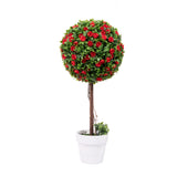 GARVEE Set 2 Piante Topiarie Artificiali con Fiori Rossi, Altezza circa 58 cm, Alberelli Decorativi con Vaso per Ingresso, Soggiorno, Balcone e Vetrine - Rosso