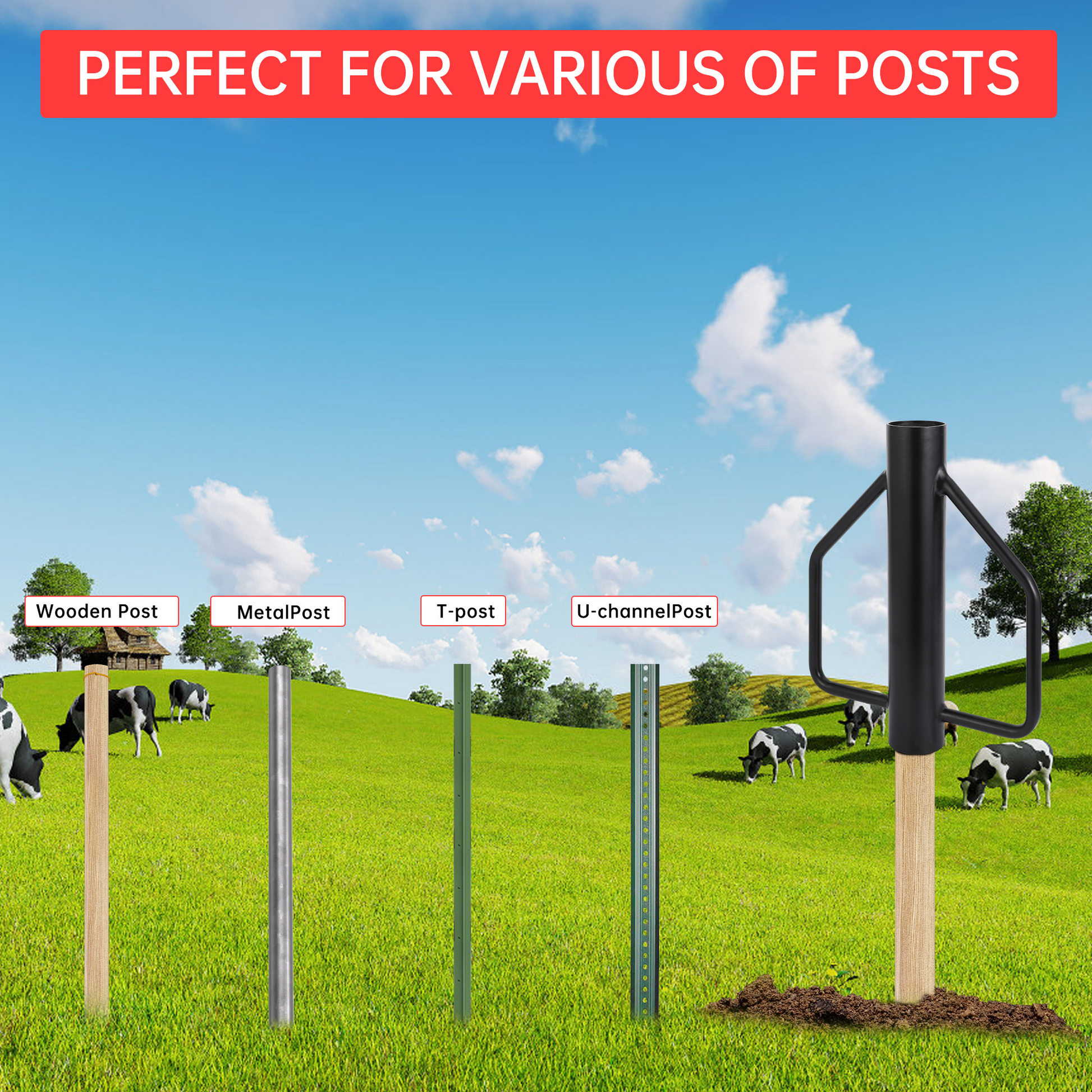 Garvee 12 LB T-Post Driver Attrezzo portatile in metallo con impugnatura ergonomica in acciaio resistente per segnaletica di recinzione da giardino