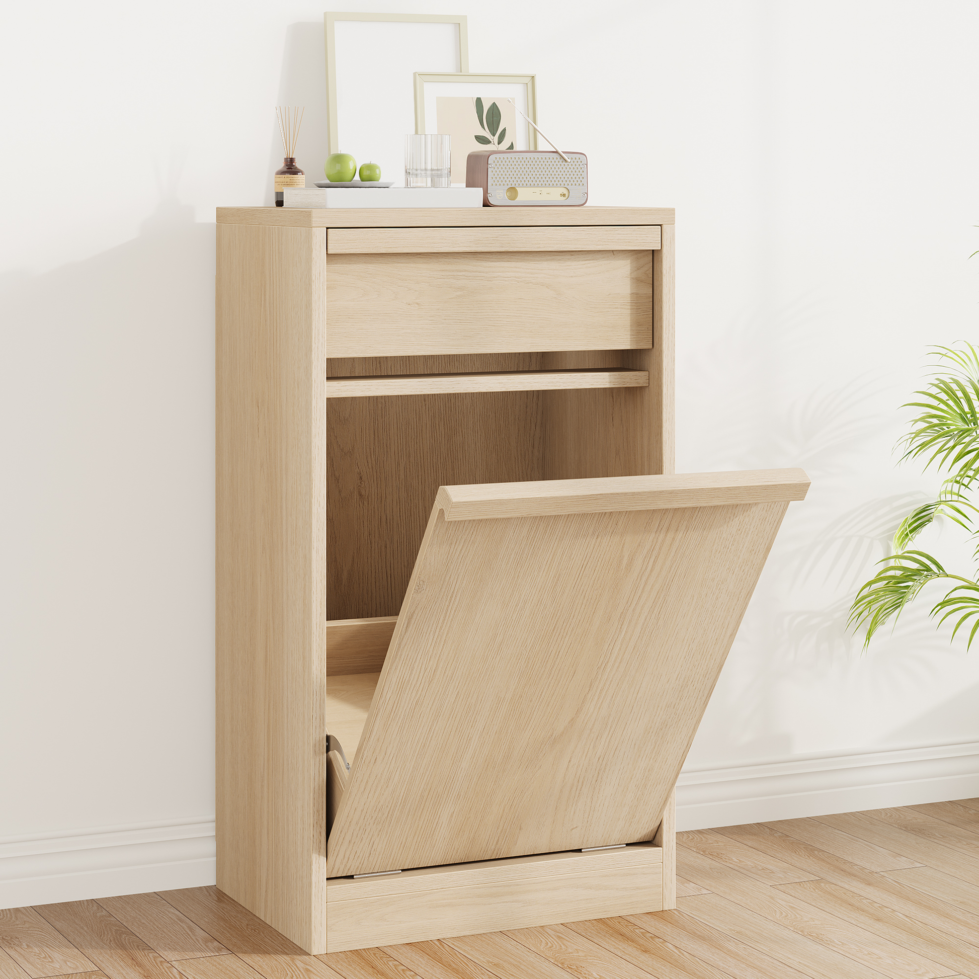 Pattumiera Garvee con funzione di inclinazione, a prova di animali domestici, salvaspazio, in legno, indipendente, robusta, per cucina e soggiorno, 10 galloni