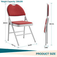 Garvee Set 2 sedie pieghevoli con tessuto in lino imbottito, metallo, ergonomiche, impilabili per campeggio e ufficio, rosso