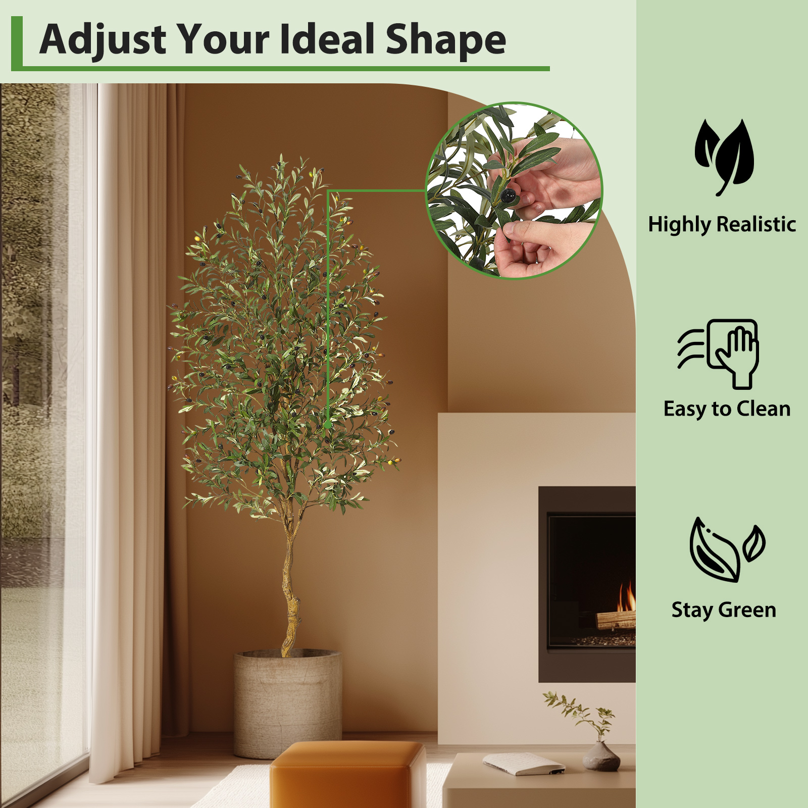 Albero di ulivo artificiale Garvee da 7 piedi con foglie e frutti realistici, struttura in metallo resistente per soggiorno e ufficio, facile da pulire, verde