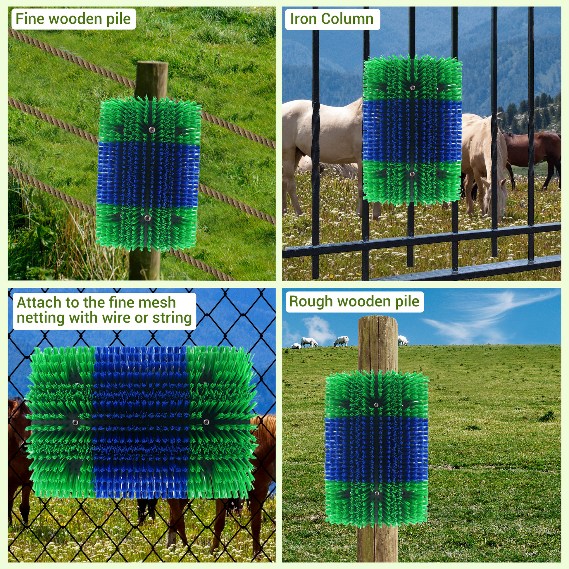 Garvee 2 pezzi Spazzola tiragraffi per bovini, cavalli, capre - Montaggio flessibile ed espandibile - Nylon, setole morbide - Versatile nella stalla