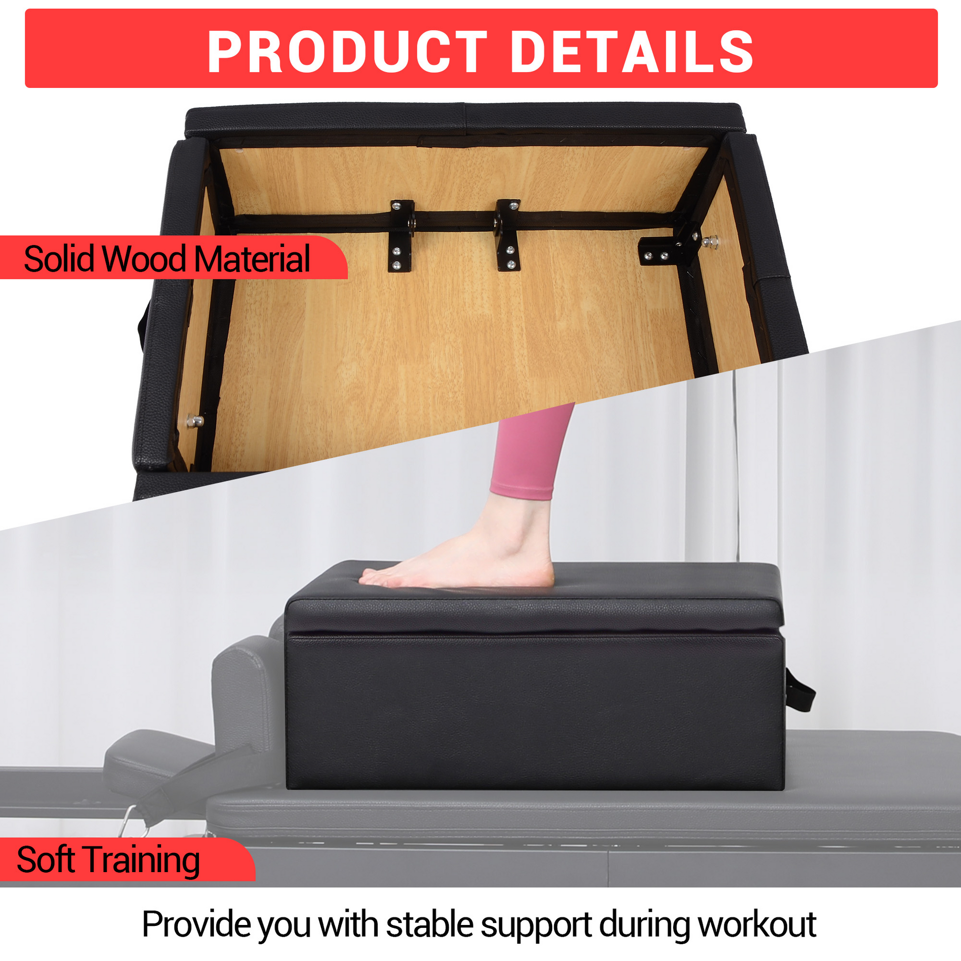 Garvee Pilates Seat Box pieghevole, nero, robusto, portatile, per home studio e fitness, 24,4"x16,9"x9"