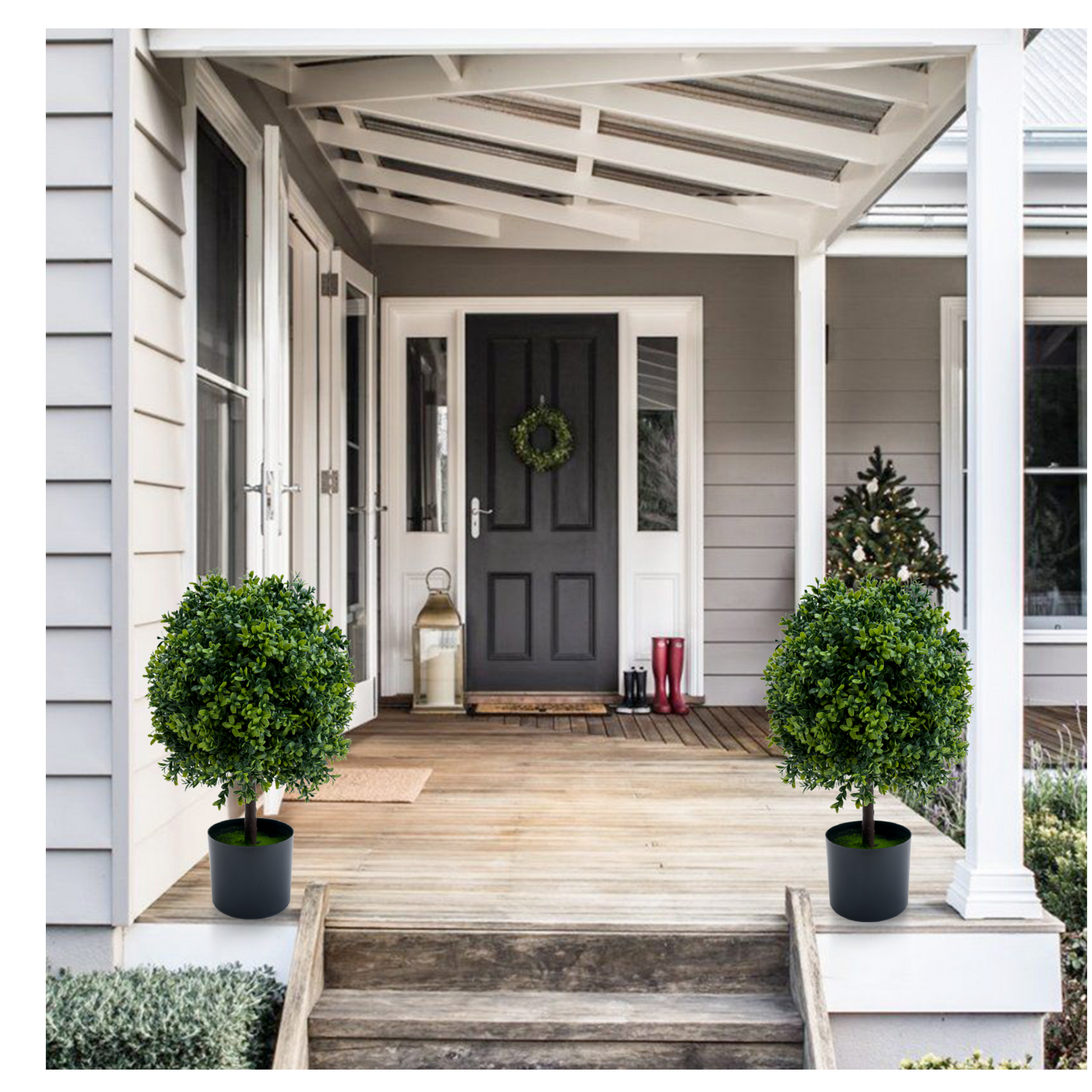 Set di 2 alberi artificiali in bosso topiato Garvee, altezza 20", resistenti alle intemperie, in plastica, verdi, per interni e giardino