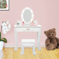 Set da toeletta per bambini Garvee con specchio e luce, in legno MDF, bordi arrotondati, sgabello, per bambine dai 4 ai 9 anni, bianco, per camera da letto e sala giochi