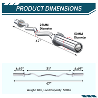 Bilanciere Garvee Olympic EZ Curl da 47" - Ergonomico, capacità 500 libbre, acciaio legato, manicotti in rame, pesi standard da 2", collari a molla, palestra