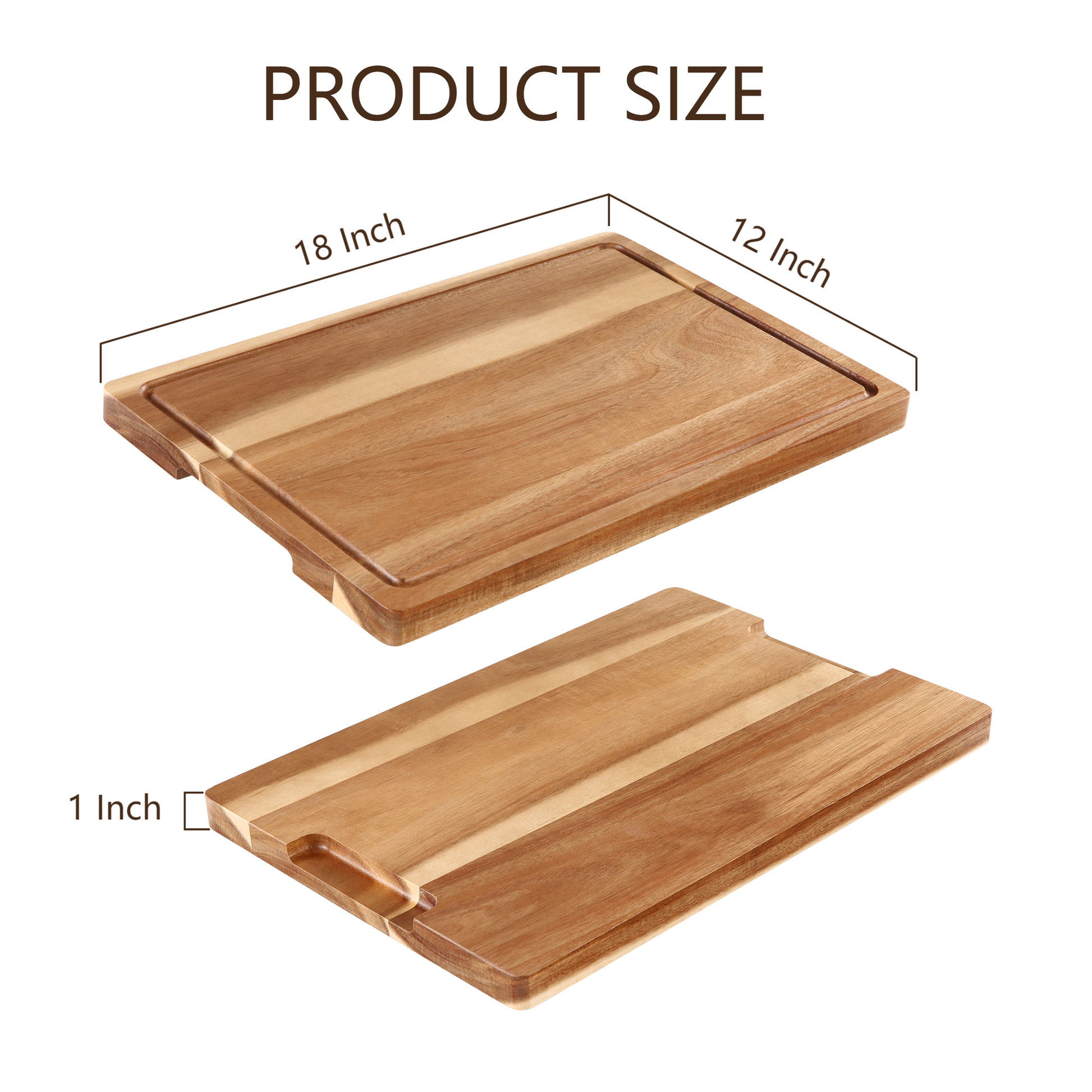Tagliere extra large in legno di acacia Garvee 18x12" con scanalatura per il succo, manici, bordo rifinito, pre-oliato, robusto, versatile per la cucina