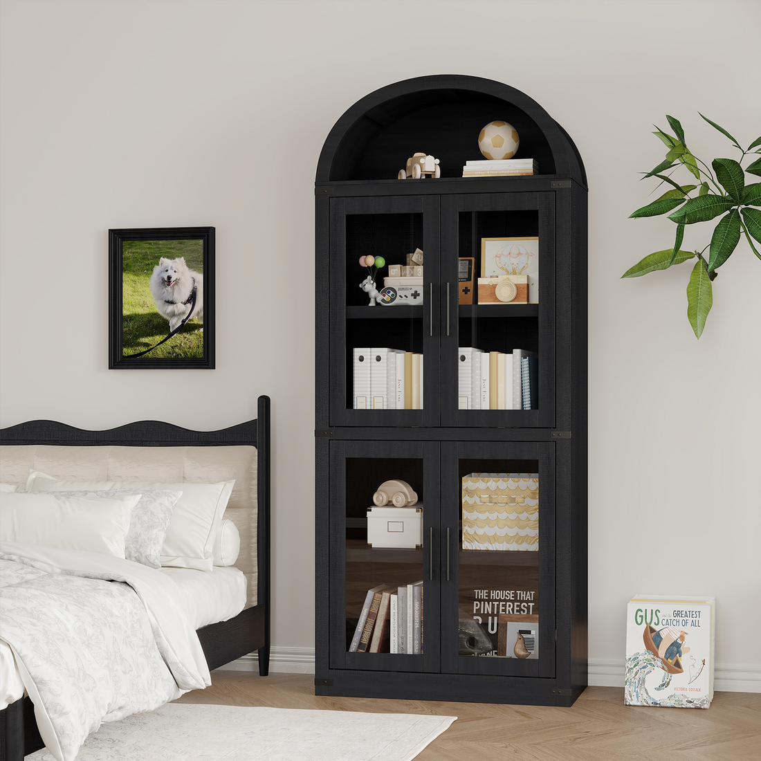 Mobiletto ad arco Garvee, stile fattoria, dispensa, 180 cm di altezza, in legno, antipolvere, maniglie in metallo, sala da pranzo, soggiorno