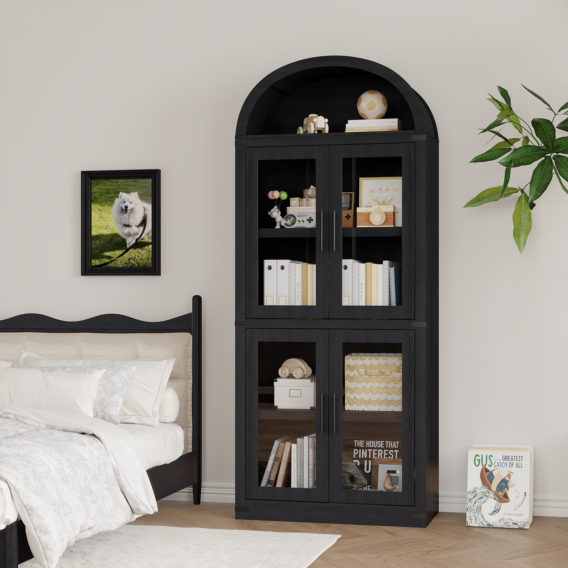 Mobiletto ad arco Garvee, stile fattoria, dispensa, 180 cm di altezza, in legno, antipolvere, maniglie in metallo, sala da pranzo, soggiorno