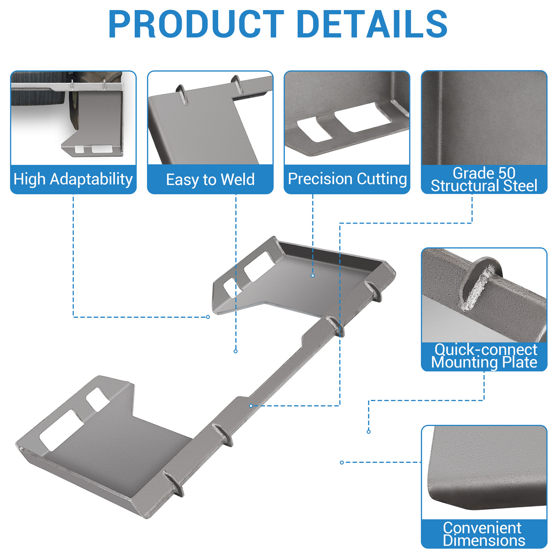 Piastra di montaggio per minipale Garvee da 3/8 pollici, attacco rapido universale, piastra in acciaio resistente per trattori e minipale, robusta e versatile