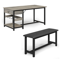 Set da pranzo Garvee per 4 persone con spazio di archiviazione e portabottiglie, panche imbottite, struttura in MDF e metallo, grigio, salvaspazio, stanze piccole