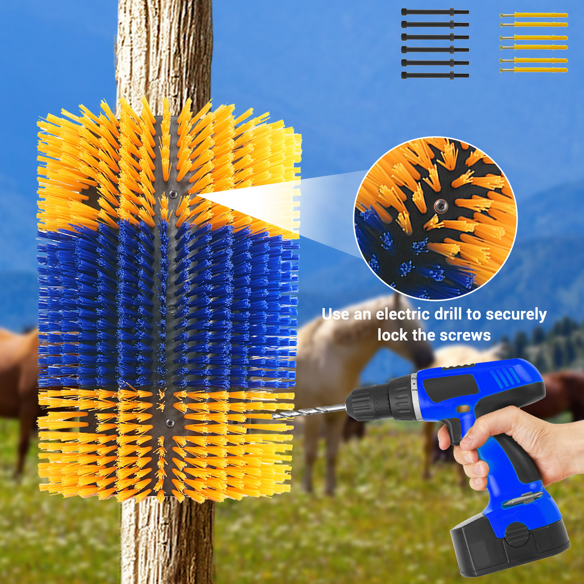 Spazzola per graffiare animali Garvee 2 pezzi per bovini, cavalli, capre - setole in nylon, montaggio flessibile, estensibile, fattoria e pascolo, versatile