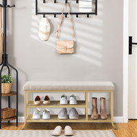 Scarpiera Garvee a 3 ripiani con panca imbottita, struttura in metallo, robusta per corridoio e camera da letto, 39,3x12,6x18,9 pollici, grigio