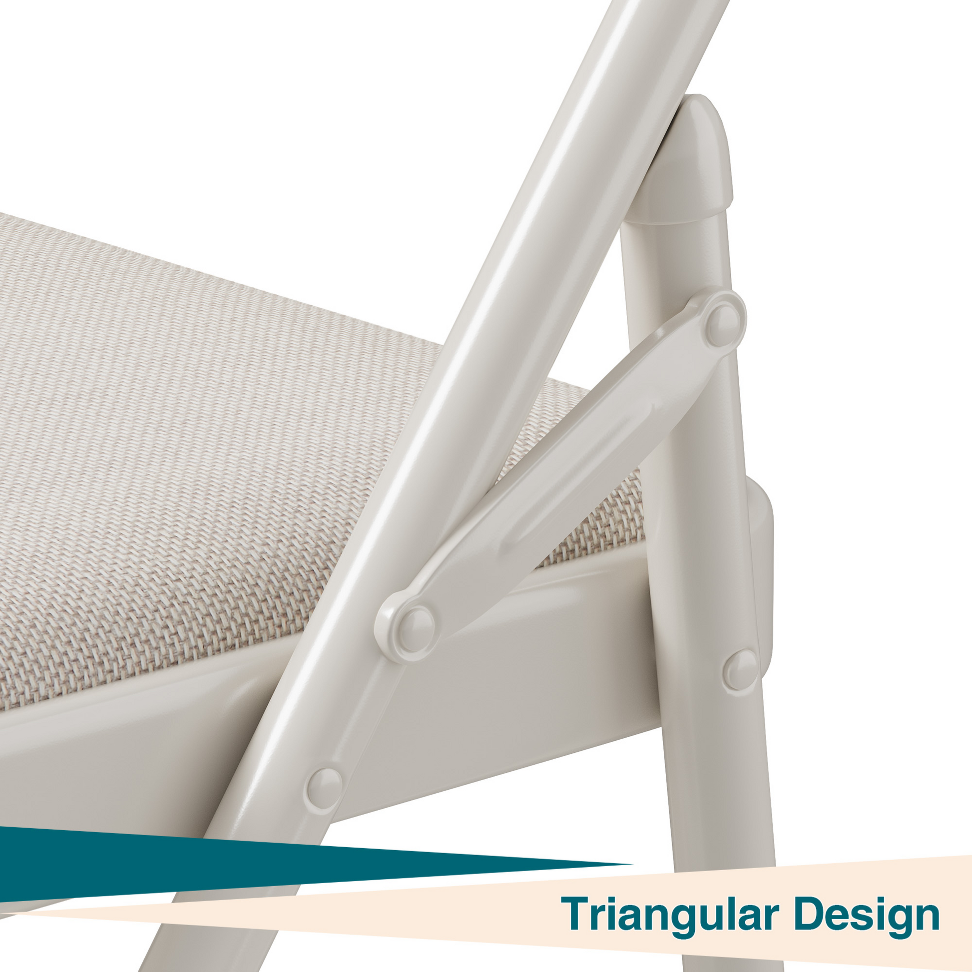 Garvee Set di 2 pieghevoli con rivestimento in tessuto di lino, struttura in metallo, ergonomiche, impilabili per ufficio e uso esterno, beige