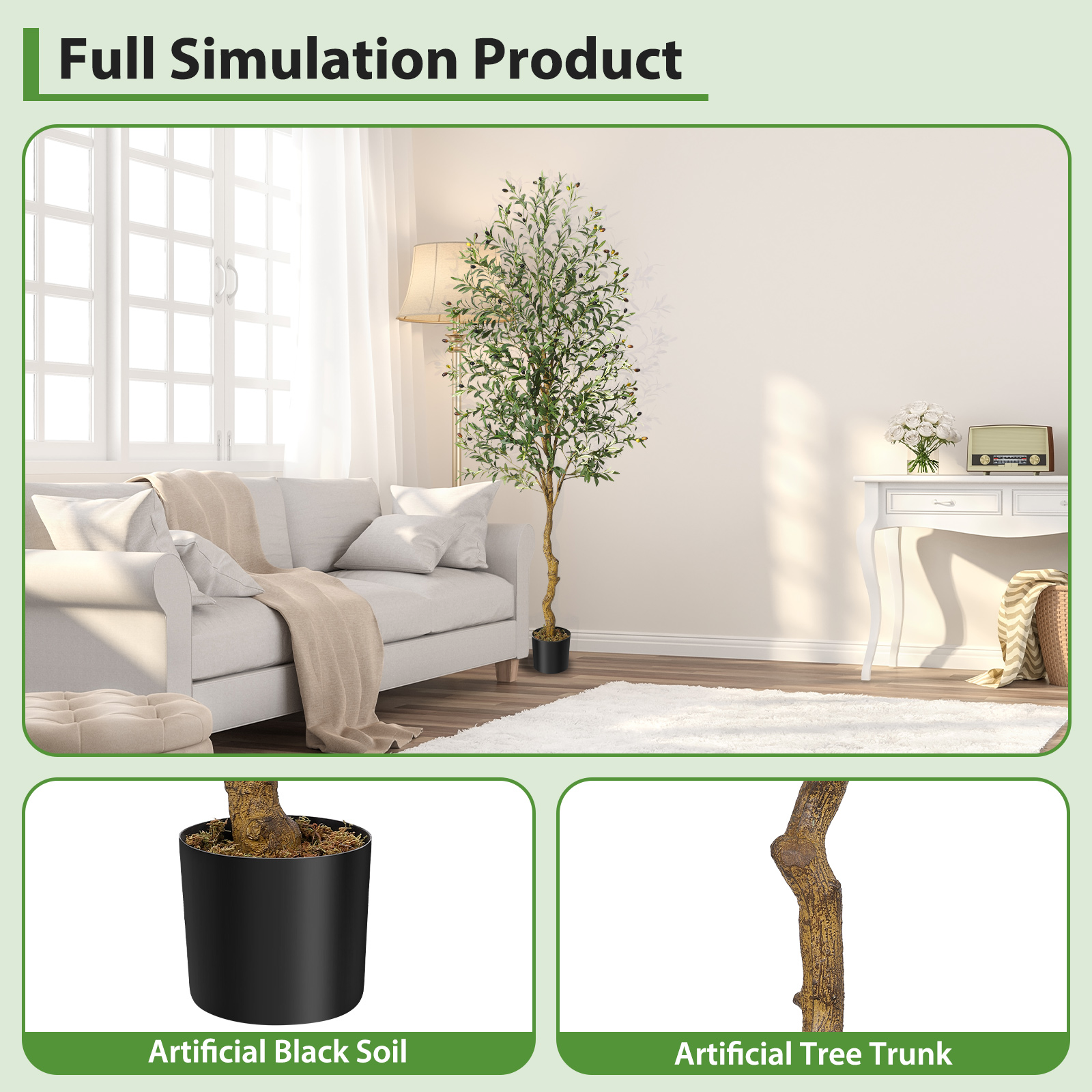 Albero di ulivo artificiale Garvee da 7 piedi con foglie e frutti realistici, struttura in metallo resistente per soggiorno e ufficio, facile da pulire, verde