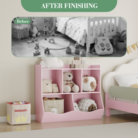 Libreria portagiochi per bambini Garvee con 3 ripiani e 2 contenitori ribaltabili, in legno, dispositivo antiribaltamento per camera da letto e sala giochi, 36x11x31 cm, marrone retrò