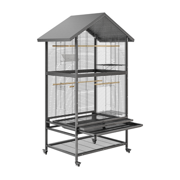 Gabbia per uccelli Garvee grande per pappagalli e parrocchetti, gabbia da 60" con 4 mangiatoie in metallo, posatoi in legno, con ruote, in ferro battuto, per interni ed esterni