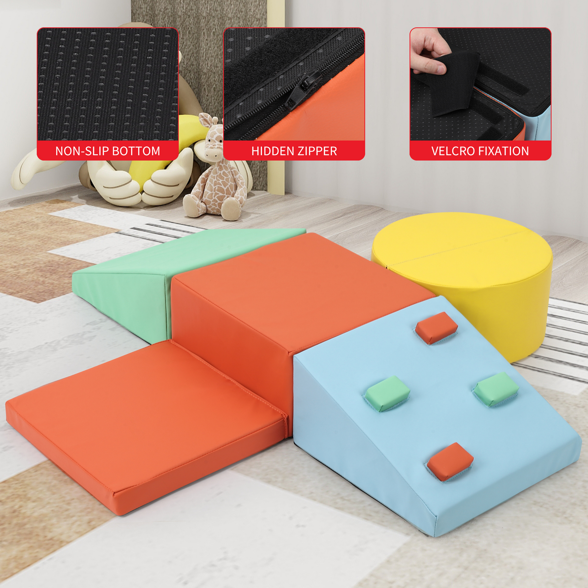 Garvee Set di 5 blocchi di arrampicata in schiuma per bambini piccoli, parco giochi al coperto, giocattolo da arrampicata per bambini, impermeabile, antiscivolo, leggero