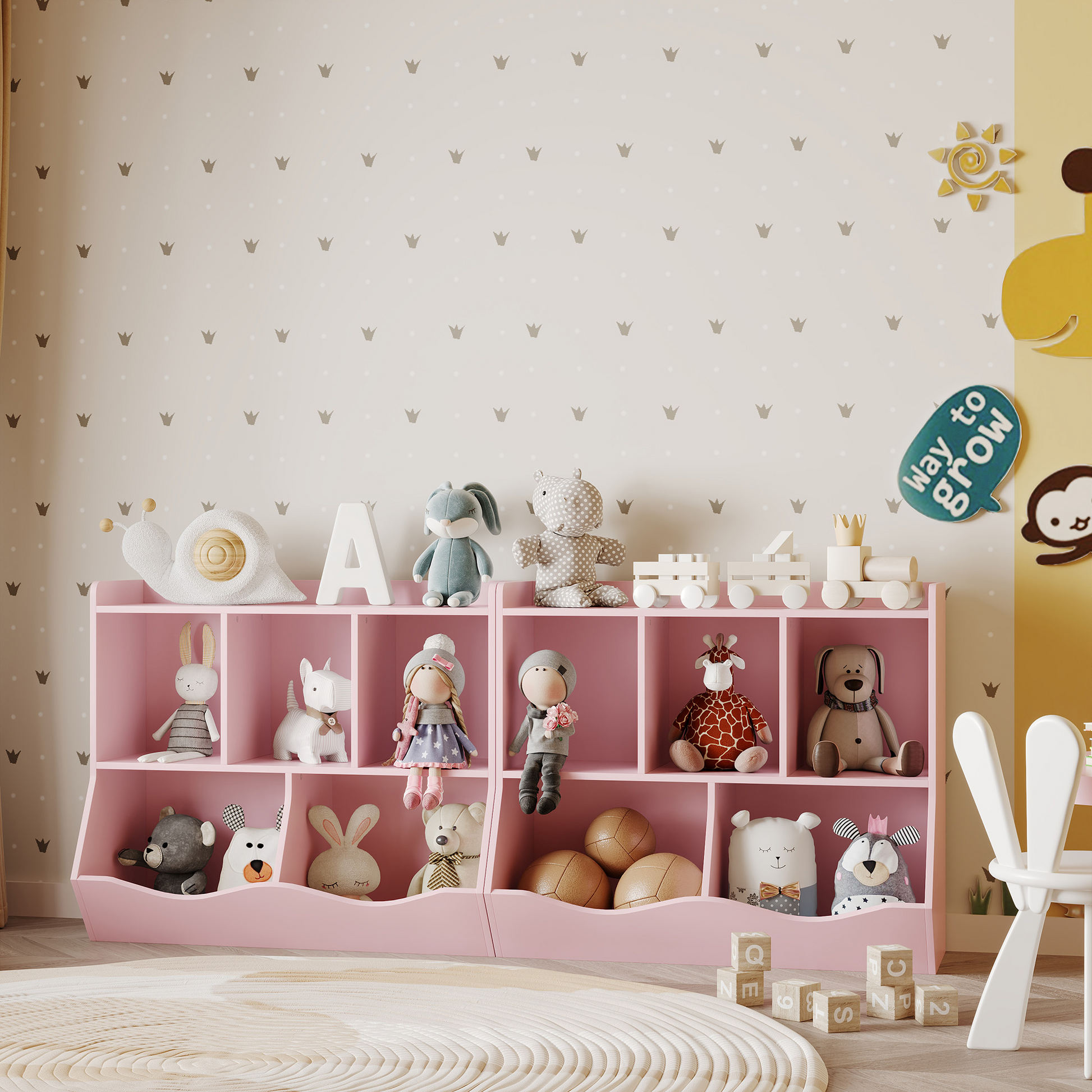Libreria portagiochi per bambini Garvee con 3 ripiani e 2 contenitori ribaltabili, in legno, dispositivo antiribaltamento per camera da letto e sala giochi, 36x11x31 cm, marrone retrò