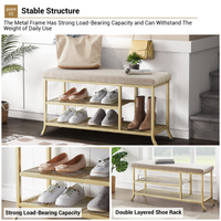 Scarpiera Garvee a 3 ripiani con panca imbottita, struttura in metallo, robusta per corridoio e camera da letto, 39,3x12,6x18,9 pollici, grigio