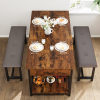 Set da pranzo Garvee per 4 persone con spazio di archiviazione e portabottiglie, panche imbottite, struttura in MDF e acciaio, marrone retrò, salvaspazio, cucine piccole