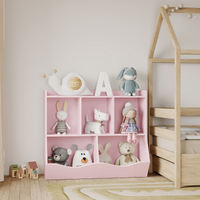 Libreria portagiochi per bambini Garvee con 3 ripiani e 2 contenitori ribaltabili, in legno, dispositivo antiribaltamento per camera da letto e sala giochi, 36x11x31 cm, marrone retrò