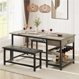 Set da pranzo Garvee per 4 persone con spazio di archiviazione e portabottiglie, panche imbottite, struttura in MDF e metallo, grigio, salvaspazio, stanze piccole - rosso