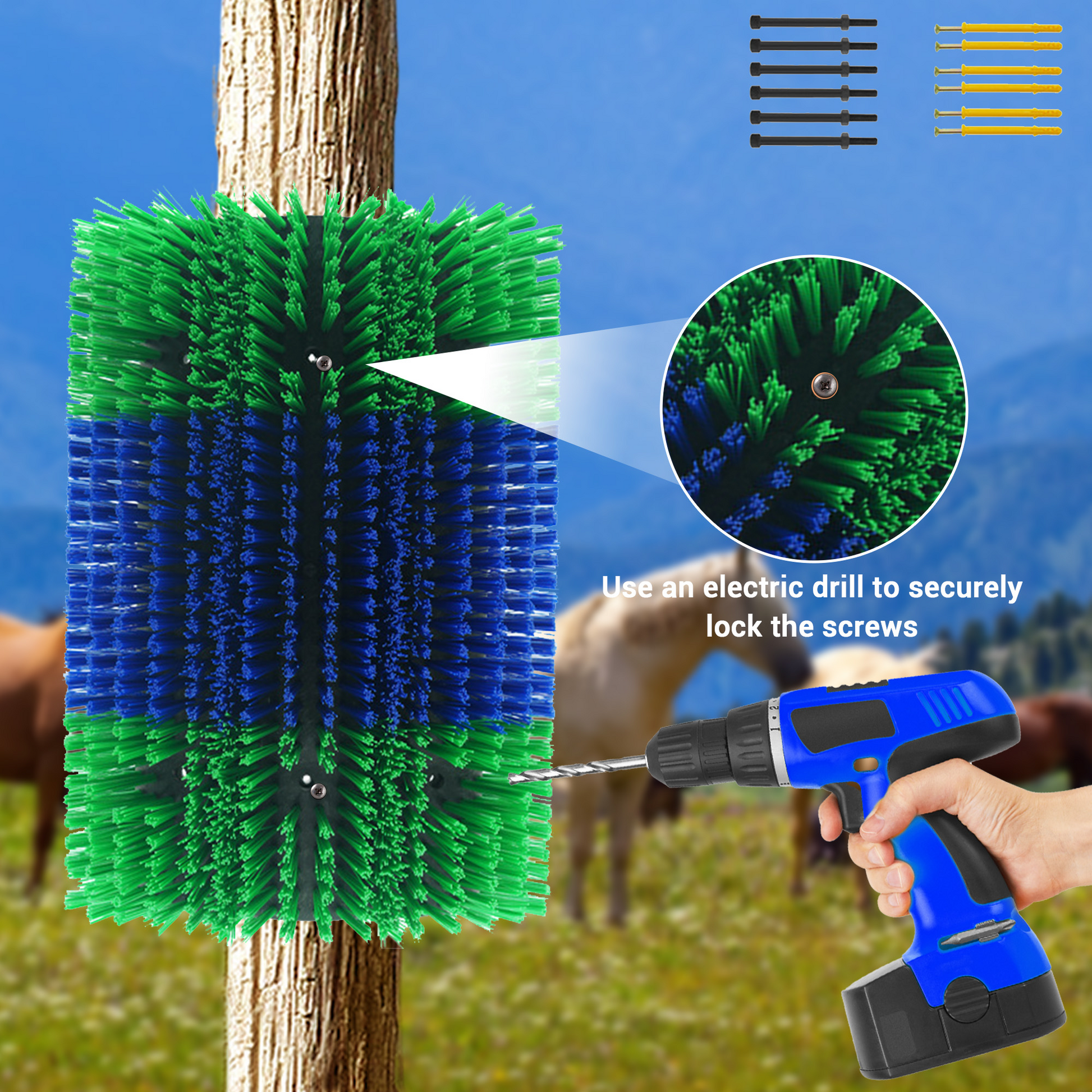 Garvee 2 pezzi Spazzola tiragraffi per bovini, cavalli, capre - Montaggio flessibile ed espandibile - Nylon, setole morbide - Versatile nella stalla