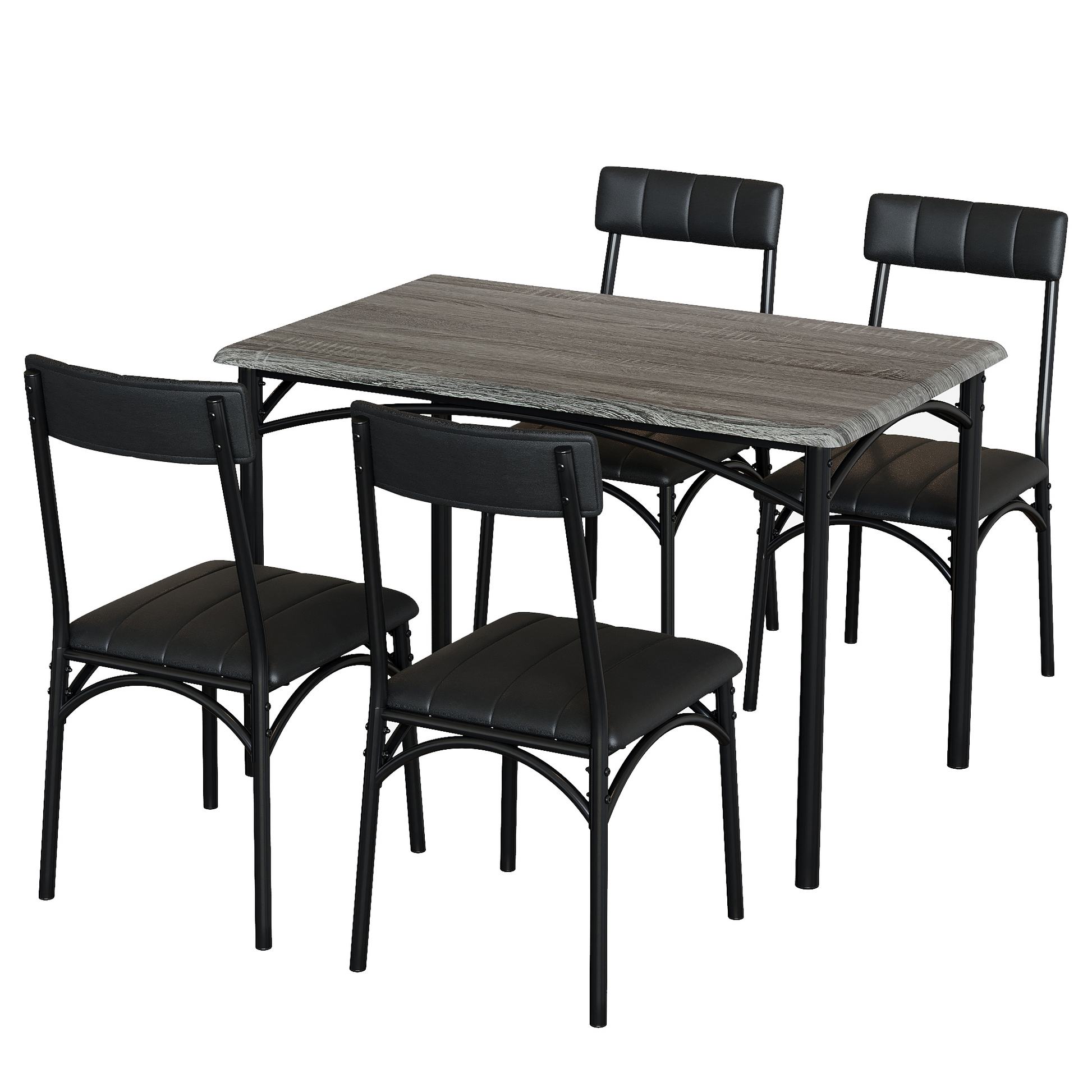 Set da pranzo Garvee, 5 pezzi, sedie imbottite, MDF robusto e acciaio, grigio rustico, per stanze e appartamenti di piccole dimensioni