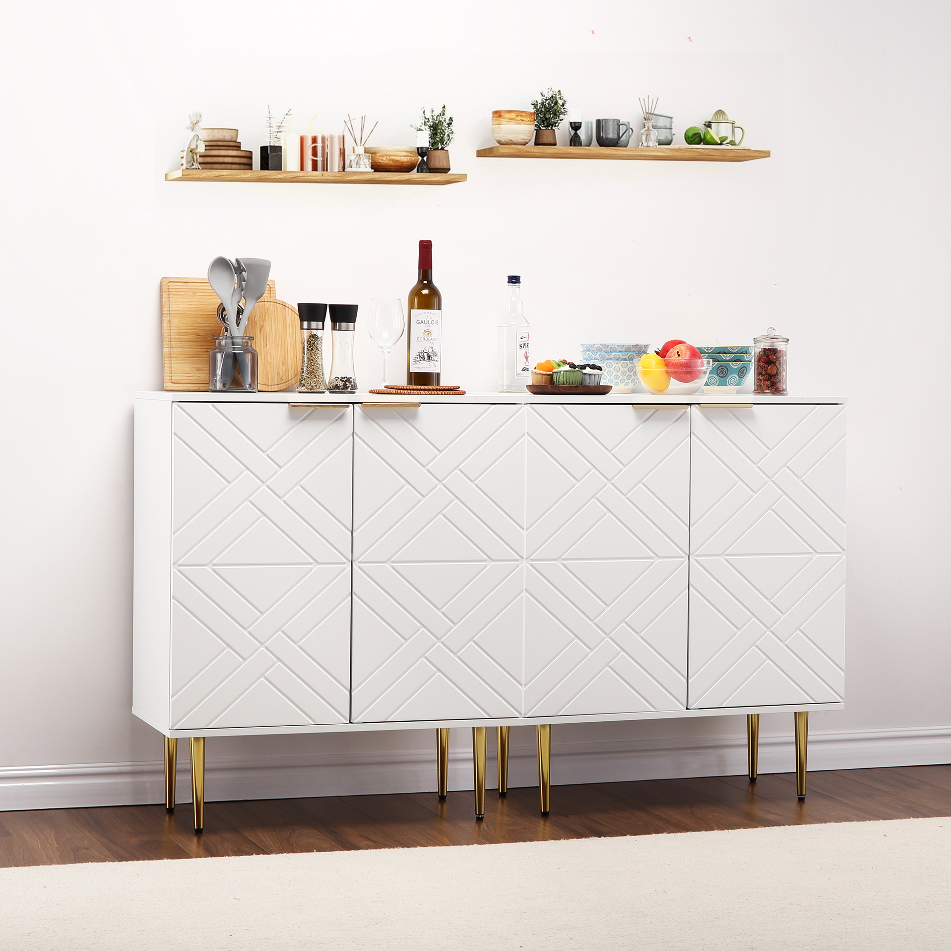 Mobile buffet Garvee con 2 ante, credenza moderna da cucina, robusto legno MDF, bianco, per sala da pranzo e corridoio, 29 pollici