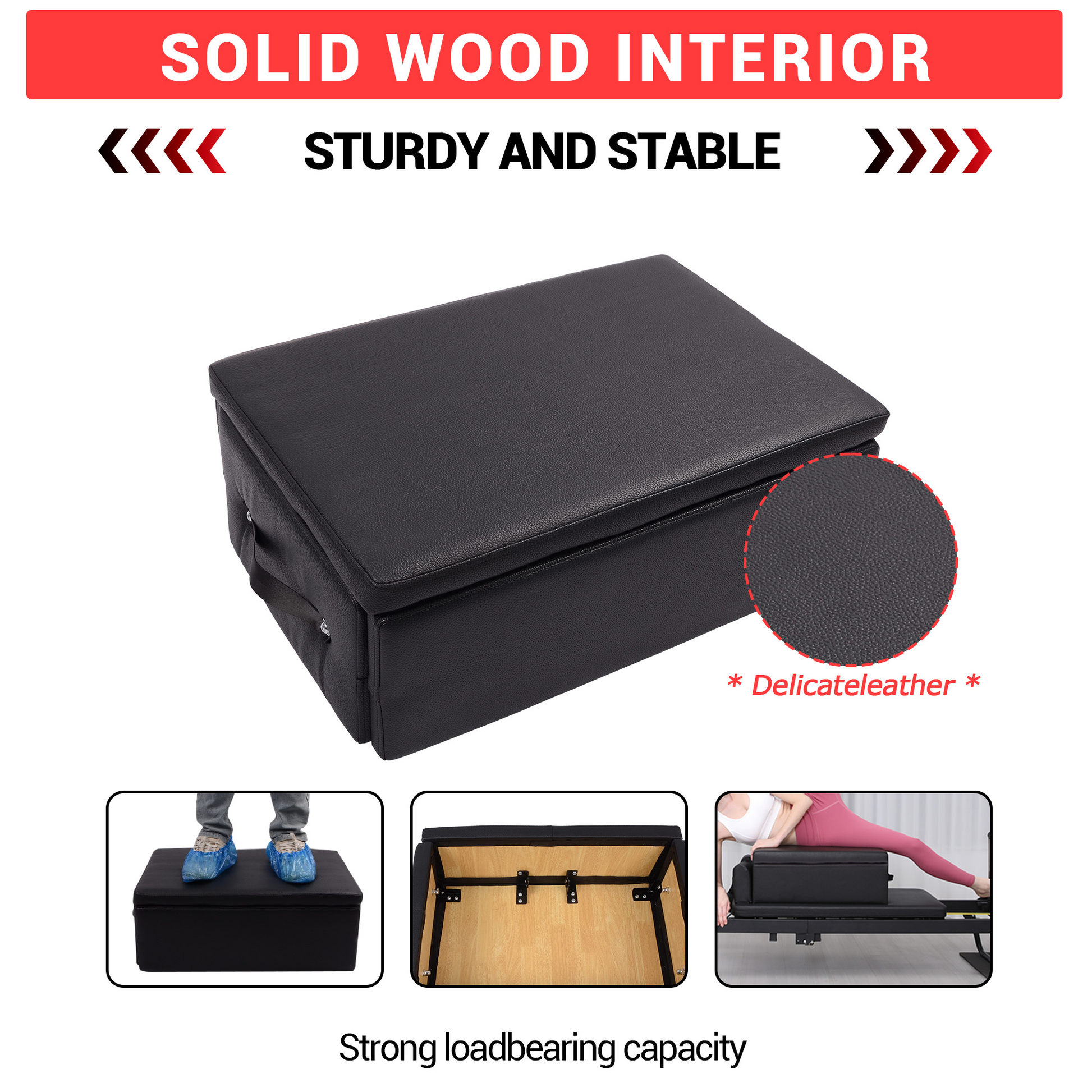 Garvee Pilates Seat Box pieghevole, nero, robusto, portatile, per home studio e fitness, 24,4"x16,9"x9"