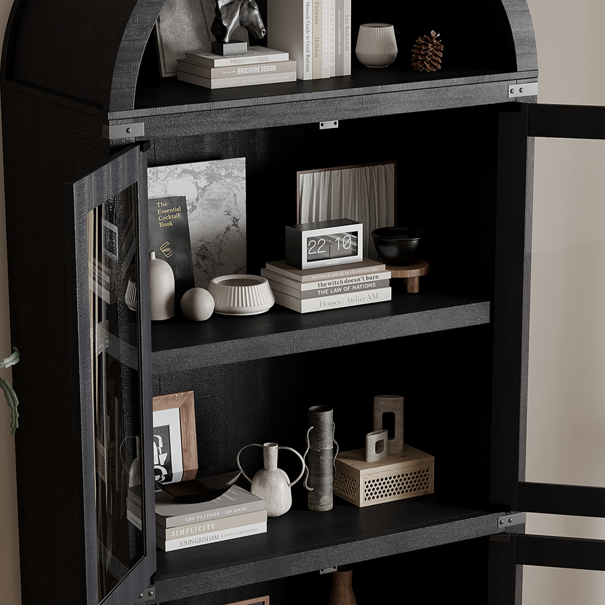 Mobiletto ad arco Garvee, stile fattoria, dispensa, 180 cm di altezza, in legno, antipolvere, maniglie in metallo, sala da pranzo, soggiorno